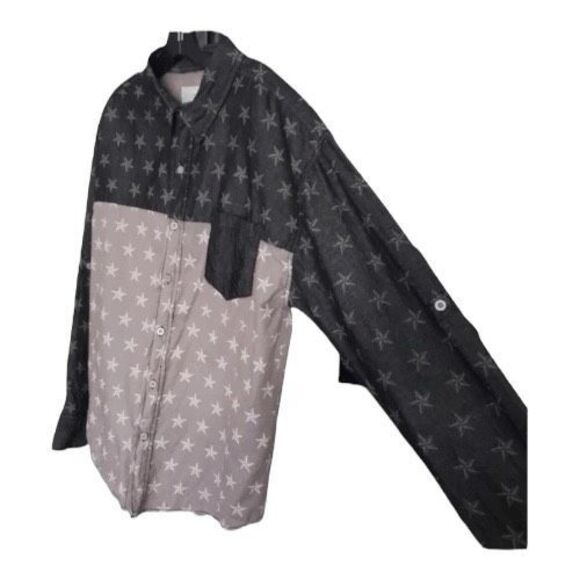 Ditch Plains Roll Tab Long Sleeve Button Front Black Printed Western Shirt M - Picture 4 of 12